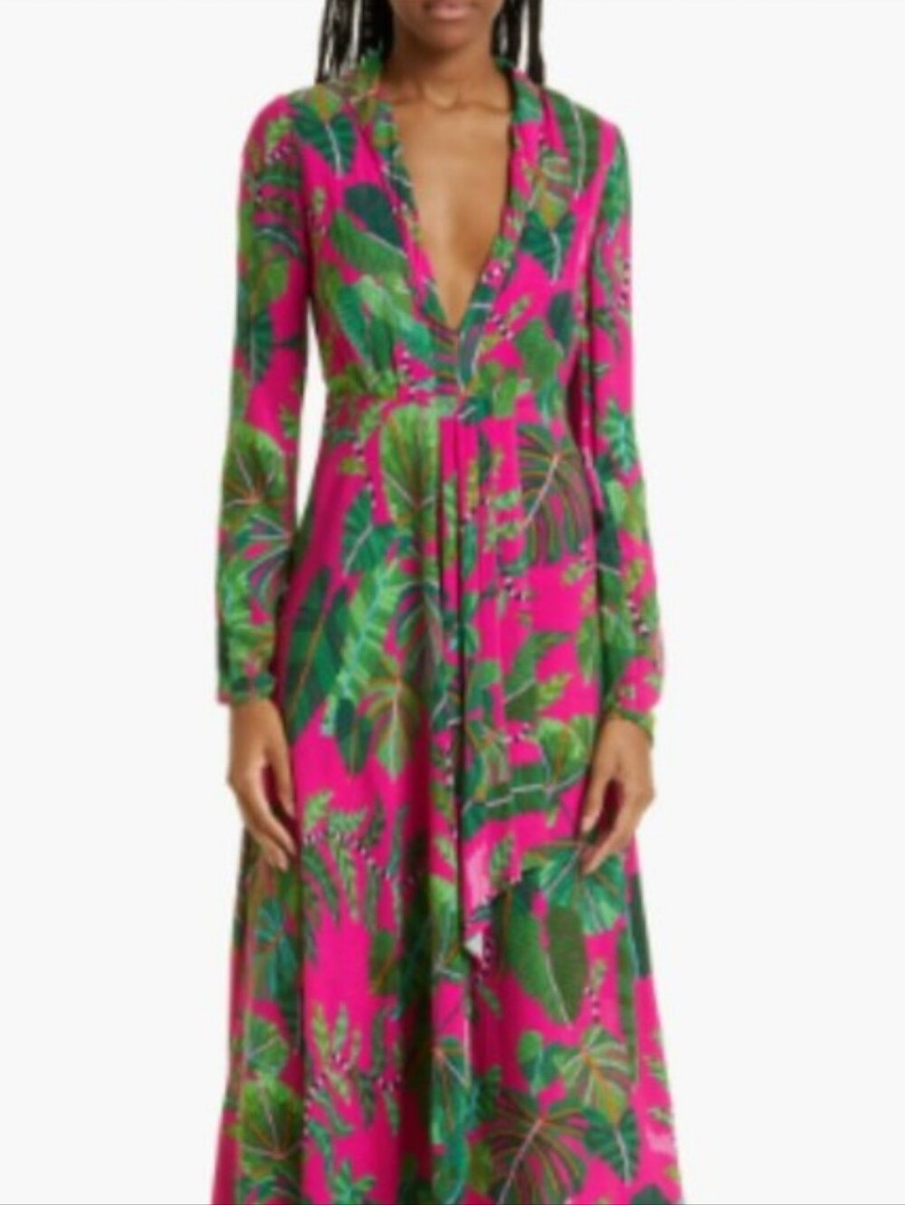 Farm Rio Women’s Fuchsia Palm Print Faux Wrap Dress S
